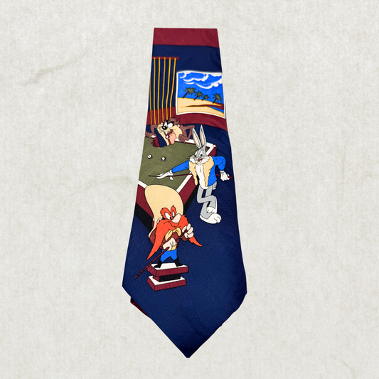 Vintage Looney Tunes Tie – Billiards Cartoon Print, 100% Polyester, 55” x 4”