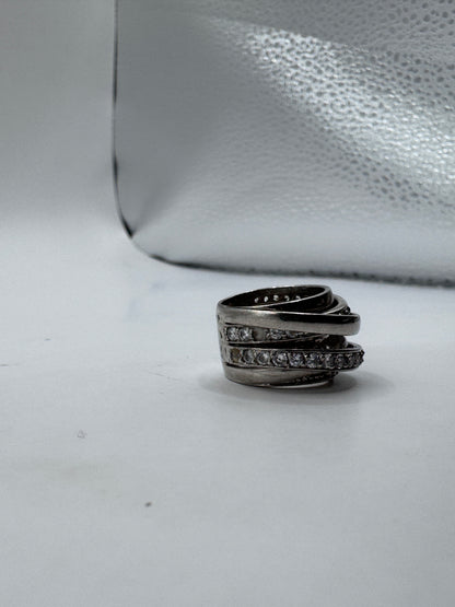 Sterling Silver 925 NH Diamond Band Ring, Size US 3.5 – One Diamond Missing
