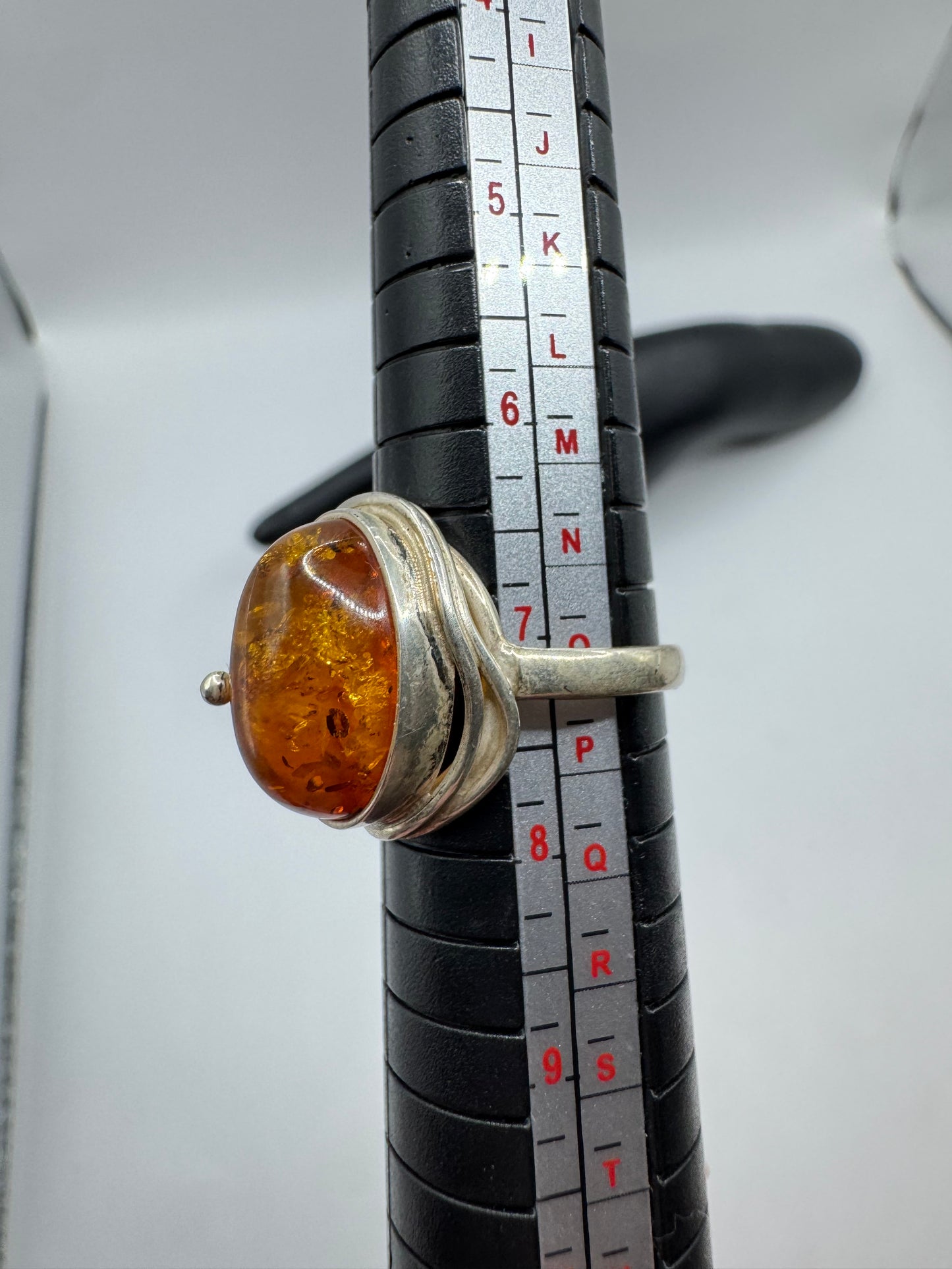 Vintage Sterling Silver Golden Amber Garden Ring Size 7