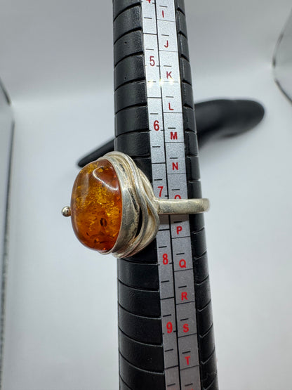 Vintage Sterling Silver Golden Amber Garden Ring Size 7