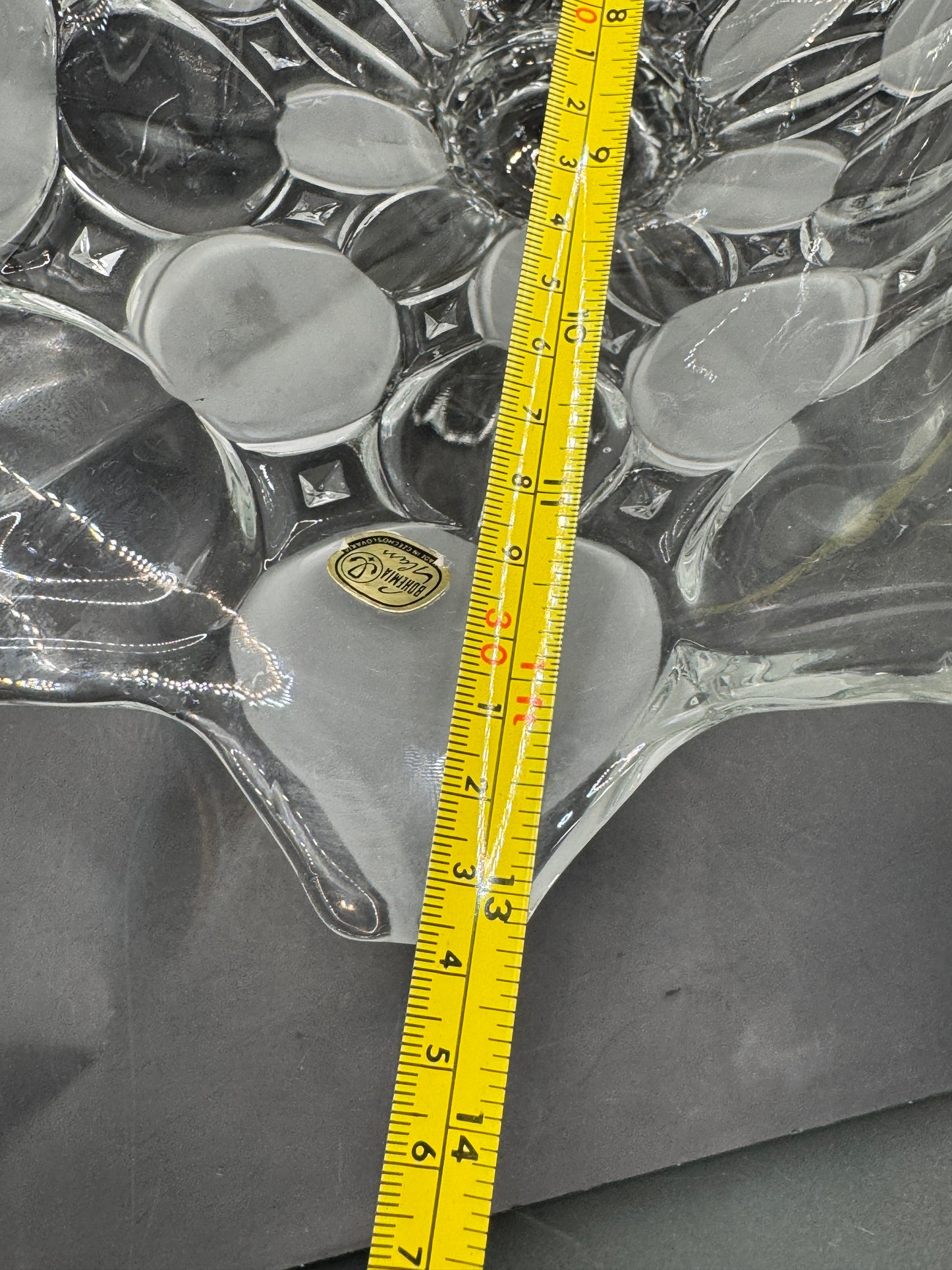 Vintage Bohemia Glass Footed Fruit Bowl – Frosted Crystal Centerpiece Made in Czechoslovakia 13.5”