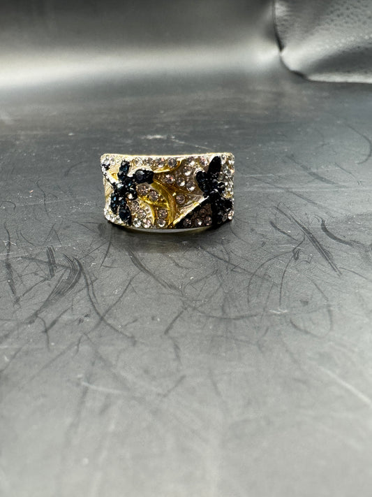 Vintage Sterling Silver 925 GP Ring – Blue Floral Crystal Statement Ring – Size 9.5 – Excellent Condition