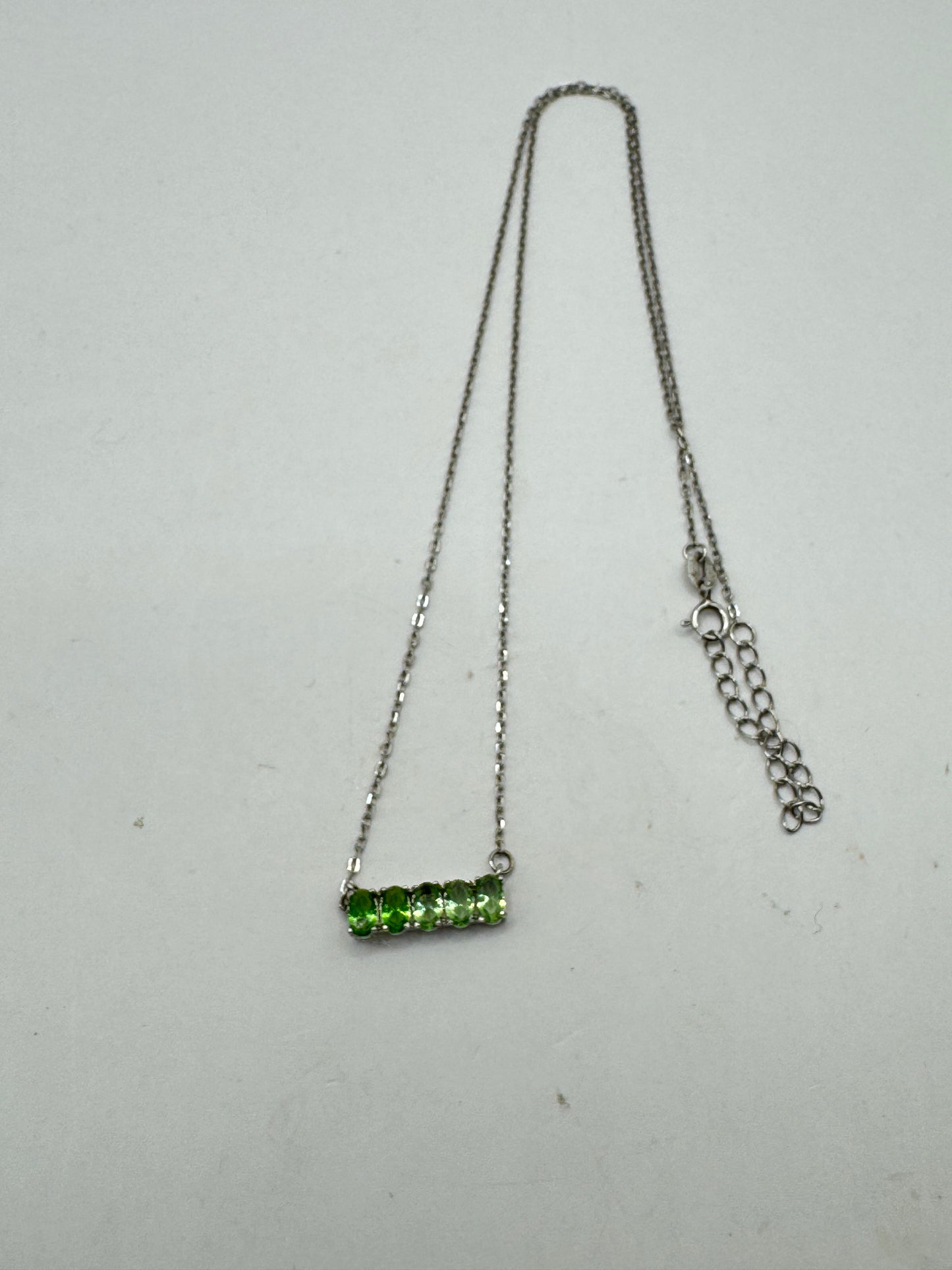Vintage Sterling Silver Green Crystal Bar Necklace – Minimalist 925 Pendant Necklace 20”
