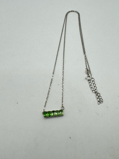 Vintage Sterling Silver Green Crystal Bar Necklace – Minimalist 925 Pendant Necklace 20”