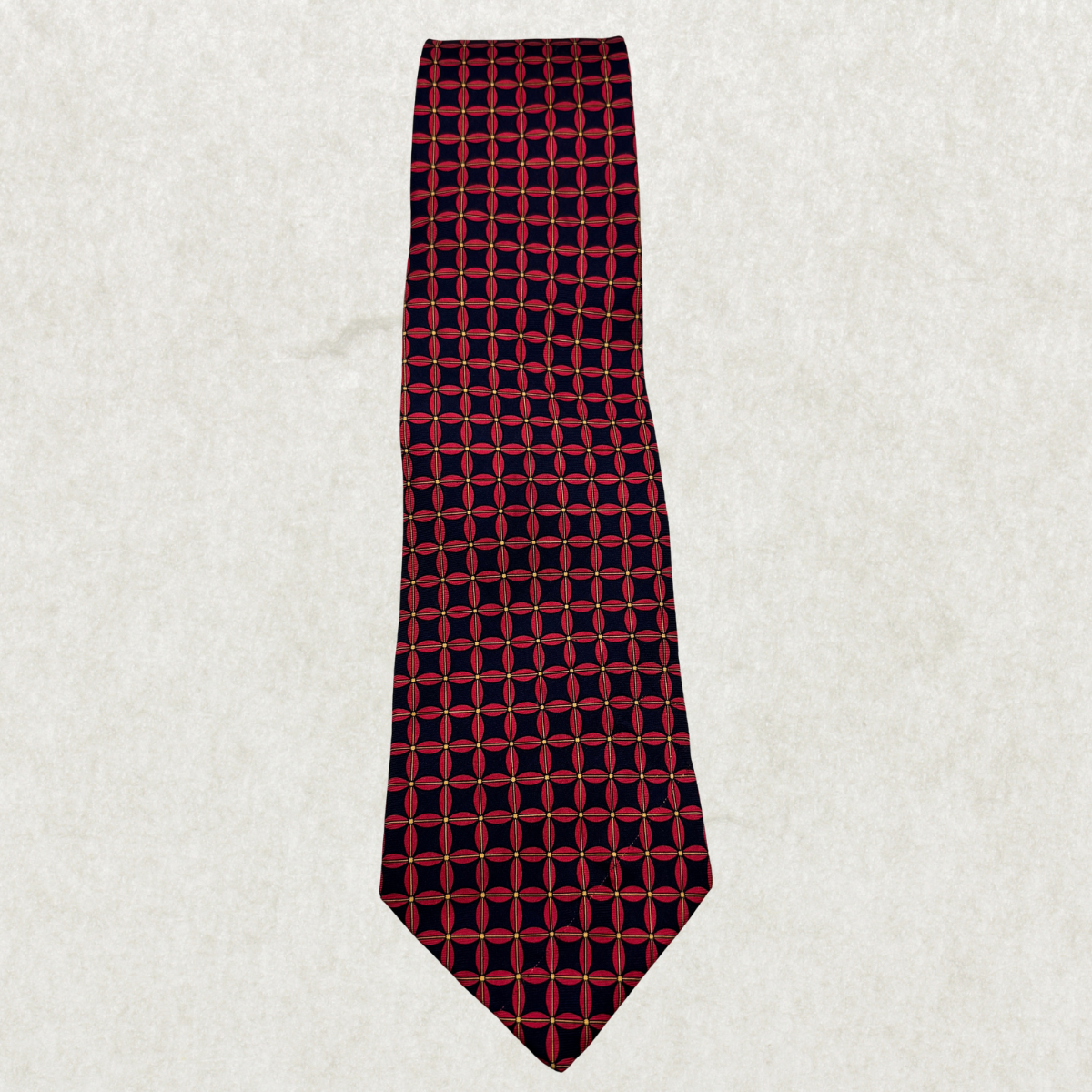 Vintage Brooks Brothers Silk Tie – 100% Silk, Red & Navy Geometric Pattern