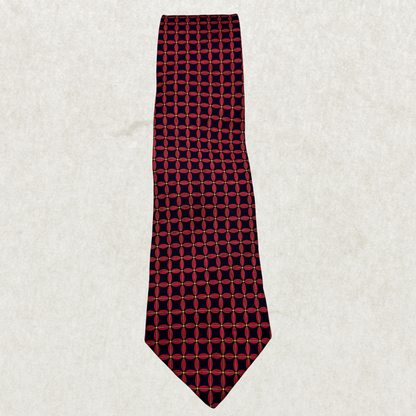 Vintage Brooks Brothers Silk Tie – 100% Silk, Red & Navy Geometric Pattern