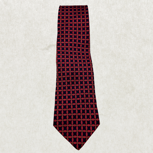Vintage Brooks Brothers Silk Tie – 100% Silk, Red & Navy Geometric Pattern