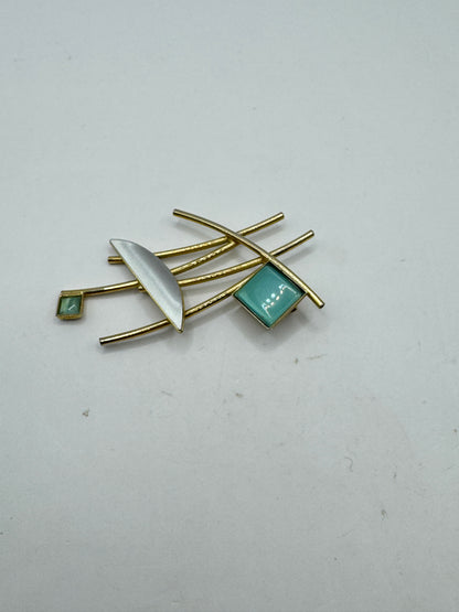 Vintage Large Abstract Gold Tone Pendant – Modernist Geometric Statement Piece 2.5”