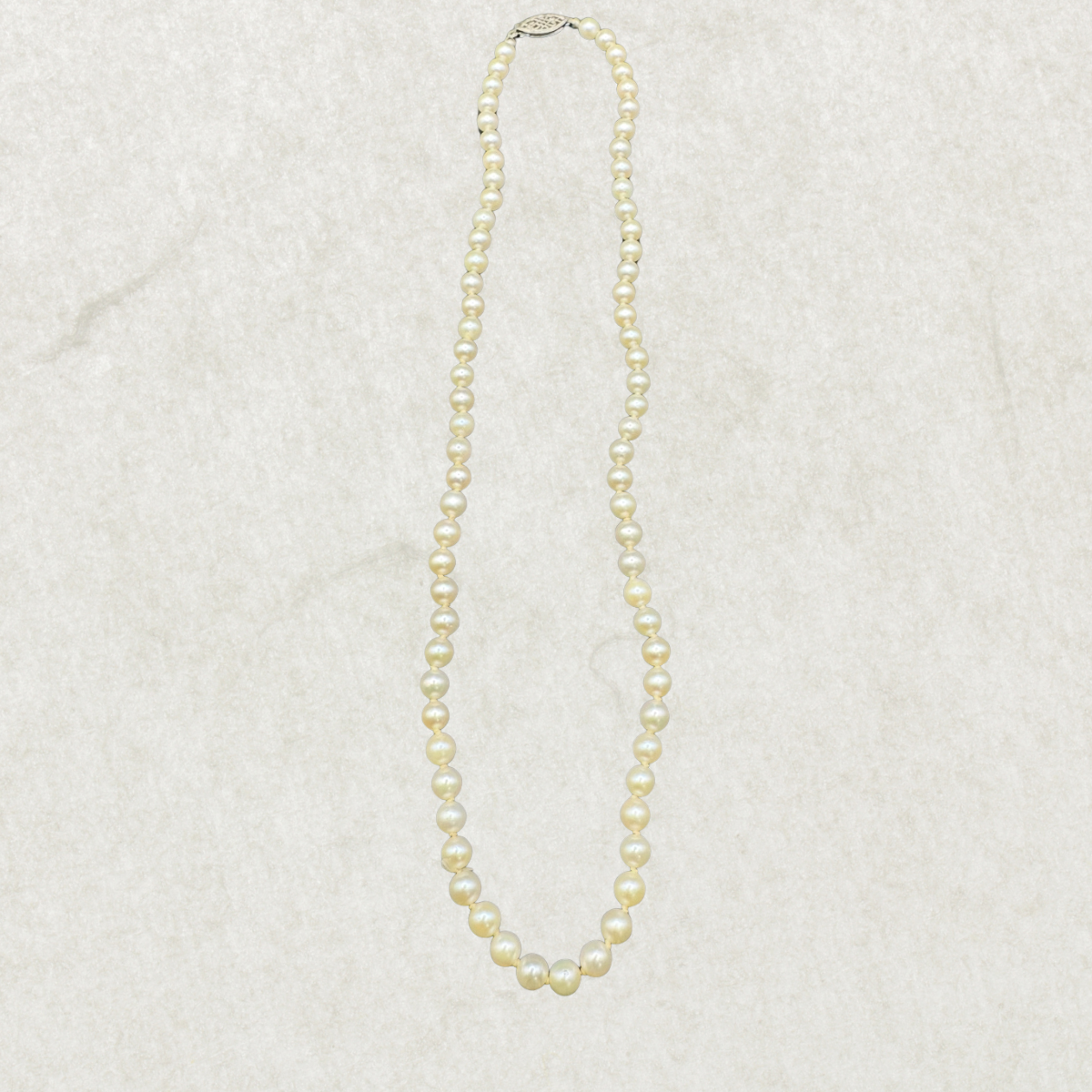 Vintage Mid-Century Pearl Necklace with Sterling Silver Clasp – 16.5” Choker Length