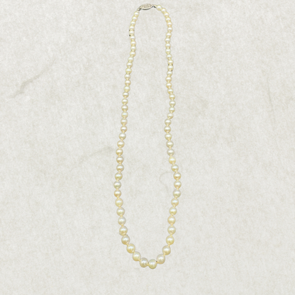 Vintage Mid-Century Pearl Necklace with Sterling Silver Clasp – 16.5” Choker Length