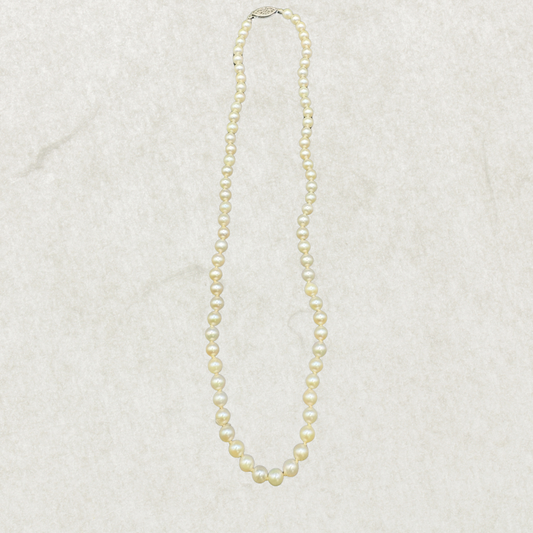 Vintage Mid-Century Pearl Necklace with Sterling Silver Clasp – 16.5” Choker Length