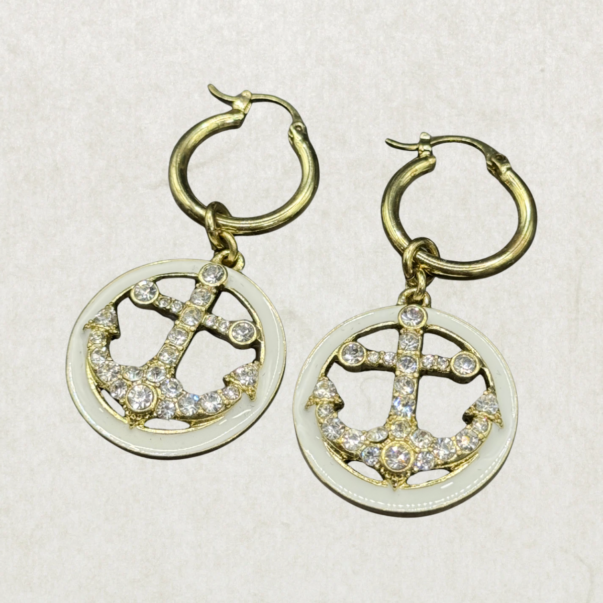 Heidi Daus Anchor Hoop Earrings – Gold-Tone Crystal Nautical Dangles