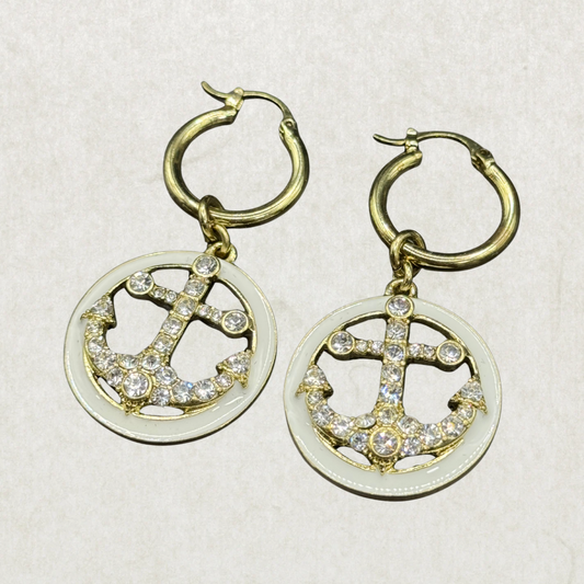 Heidi Daus Anchor Hoop Earrings – Gold-Tone Crystal Nautical Dangles