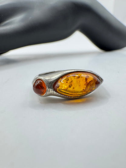 Vintage Sterling Silver Amber Ring – Size 8