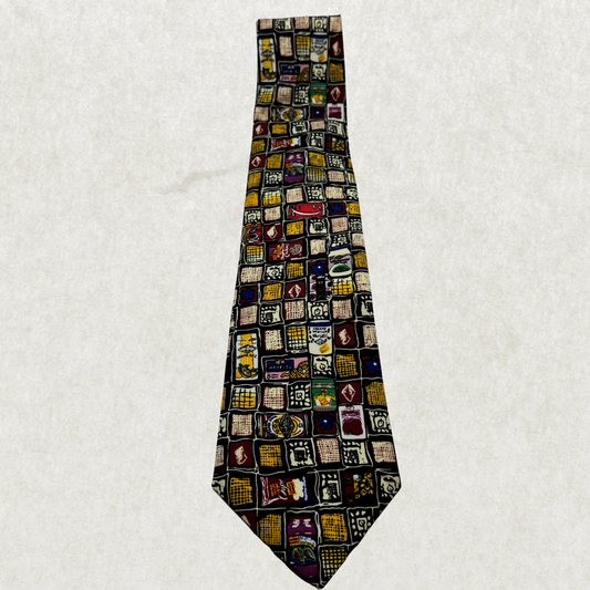 Vintage York Uniforms 100% Silk Novelty Food Print Tie, Black Multicolor