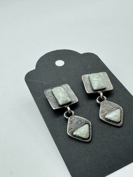 Vintage Minimalist Silver Tone Dangle Earrings – Geometric Abstract Retro Earrings