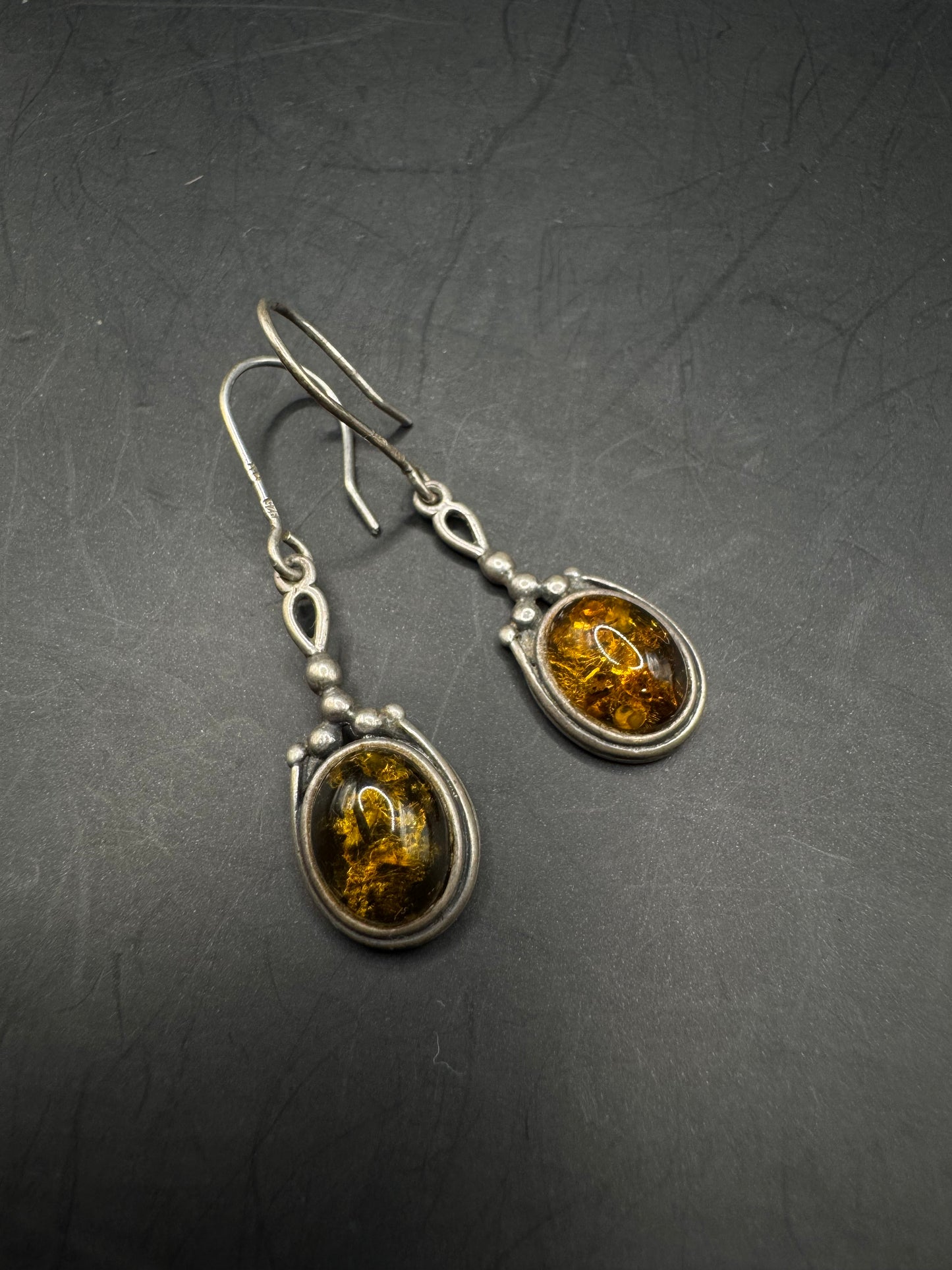 Sterling Silver & Amber Vintage Earrings