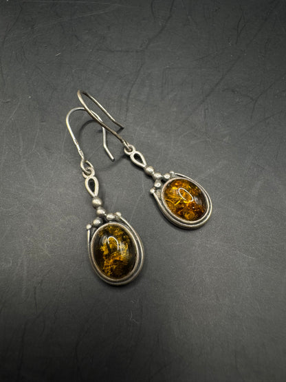 Sterling Silver & Amber Vintage Earrings