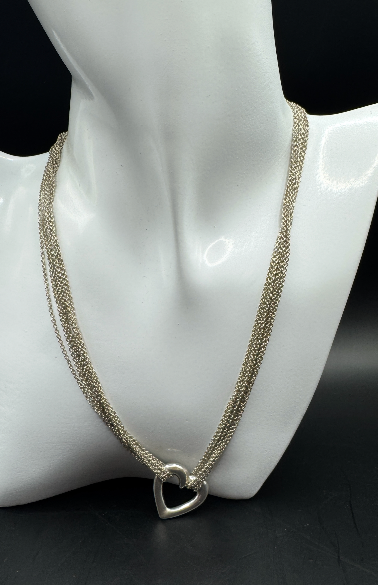 Massive Sterling Silver 925 Multi-Strand Heart Motif Necklace