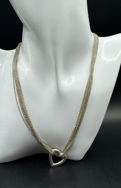 Massive Sterling Silver 925 Multi-Strand Heart Motif Necklace