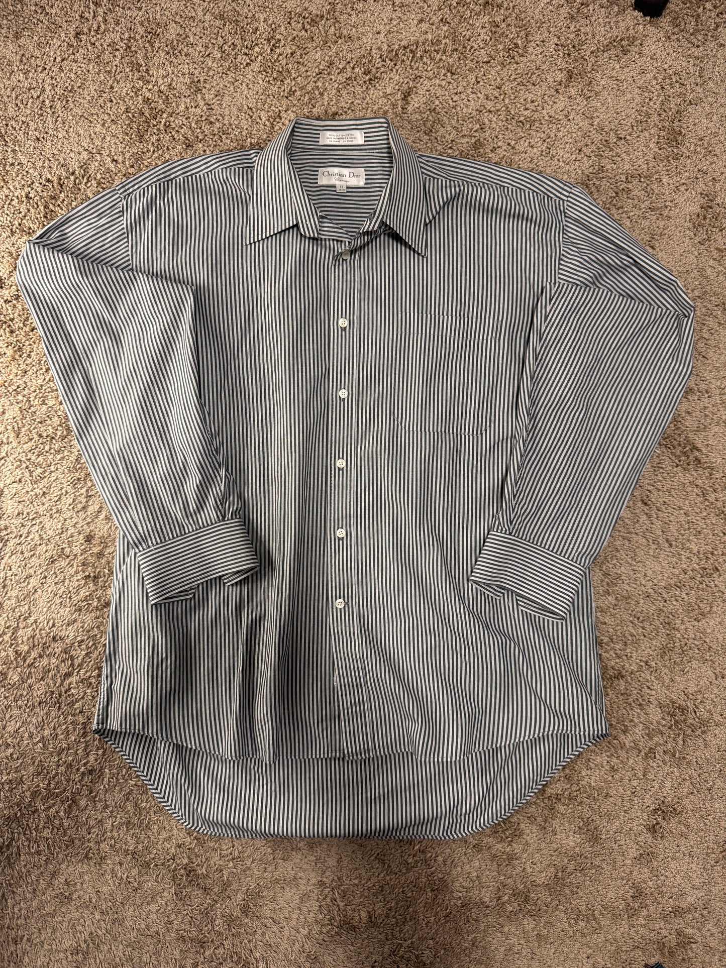 Authentic Christian Dior Men’s Shirt – Size 34-35 (17), Striped, French Designer