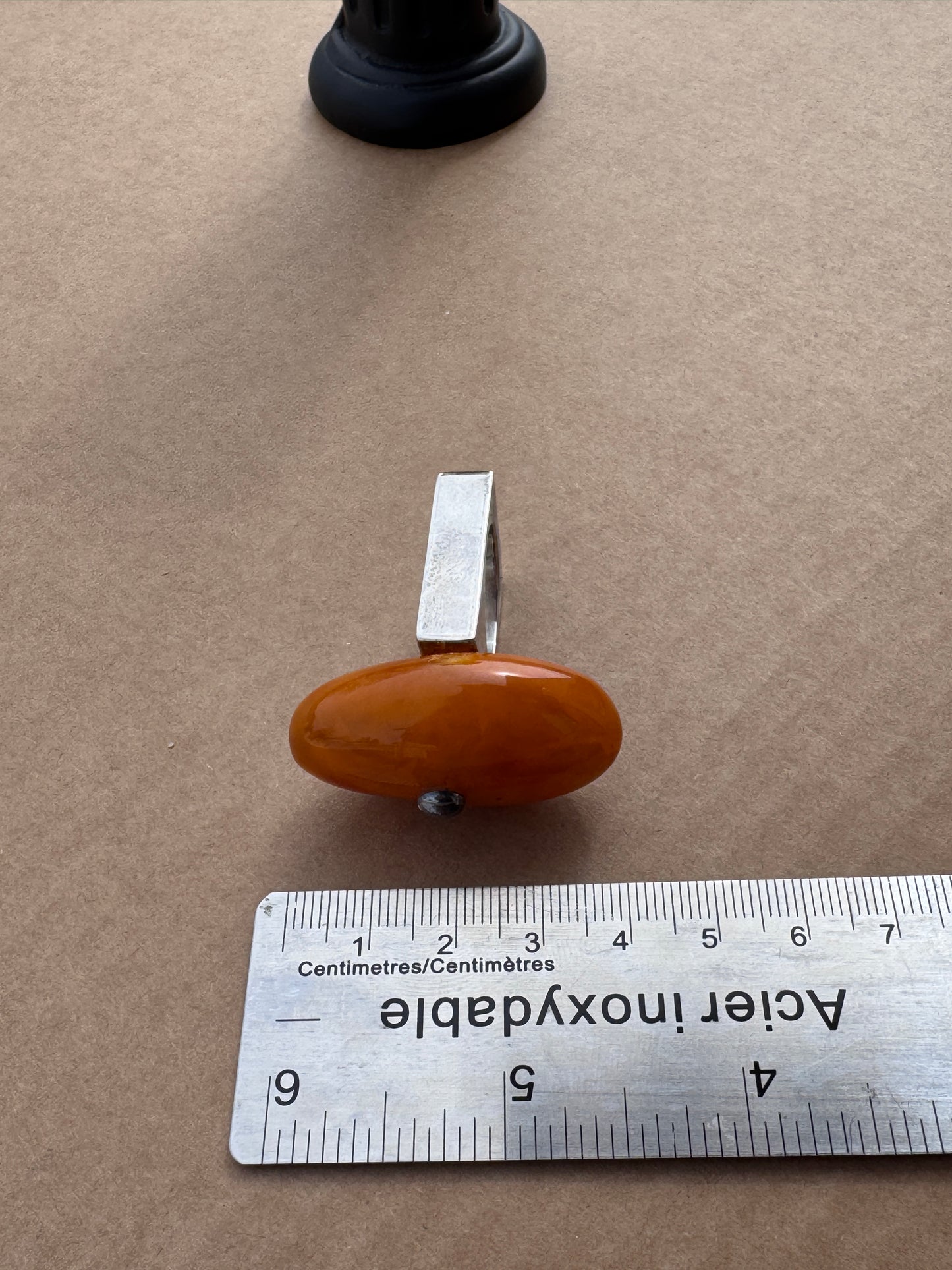 Vintage Mogens Godskesen Large Sterling Silver Modernist Ring with Butterscotch Baltic Amber, 1970s – Size 9