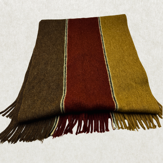 Vintage Paco Rabanne 100% Wool Scarf – 52” x 12”, Striped, Fringe Ends