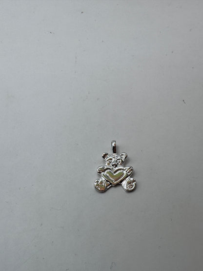 Sterling Silver Rhodium-Plated Teddy Bear Pendant – Like New Condition