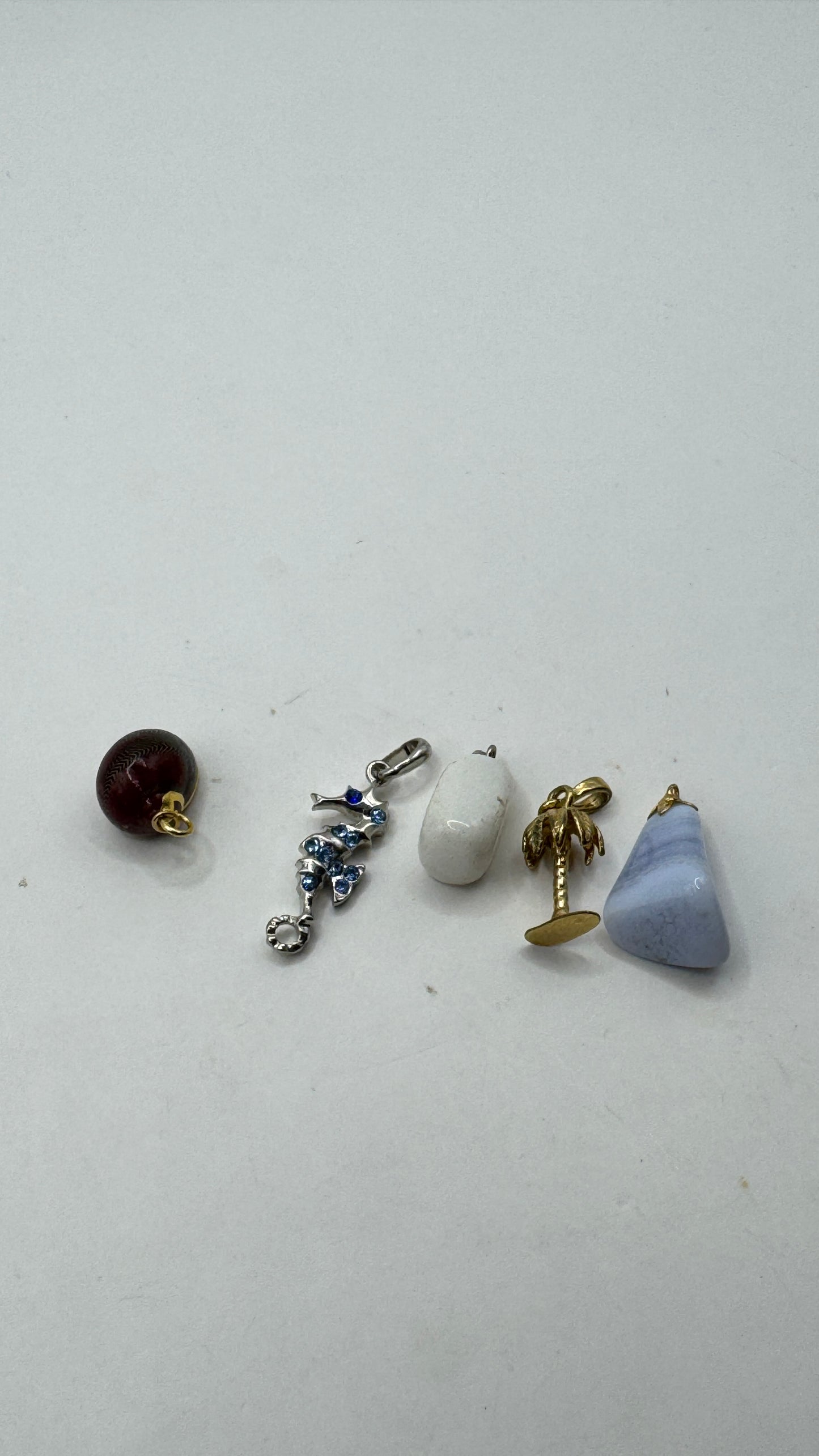 Vintage Pendant Charm Lot – Seahorse Palm Tree Stone & Enamel Charms Set