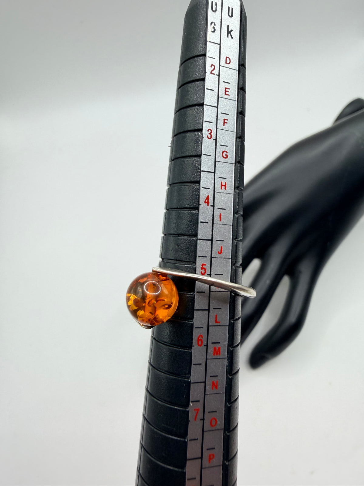 Amber Sphere Sterling Silver Ring Size 5