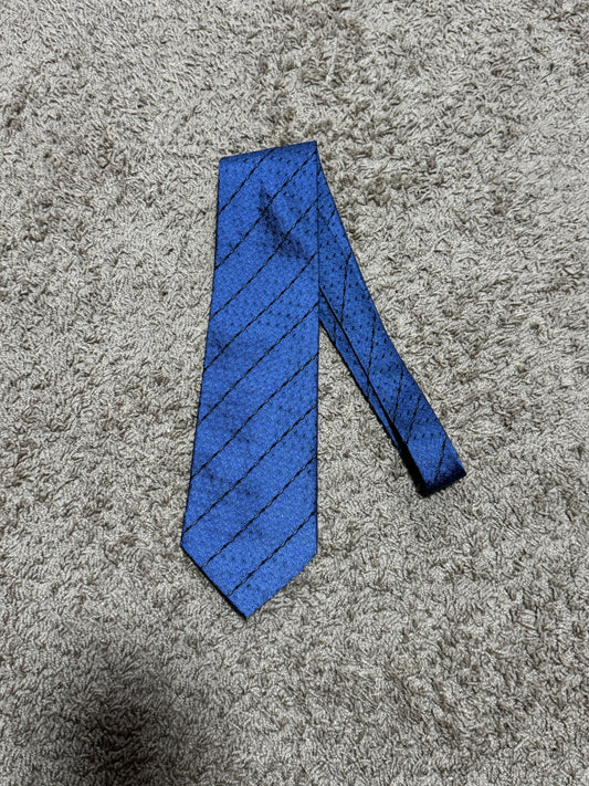 Vintage Valentino Cravatte 100% Silk Blue Geometric Striped Tie Made in Italy 55” x 4”