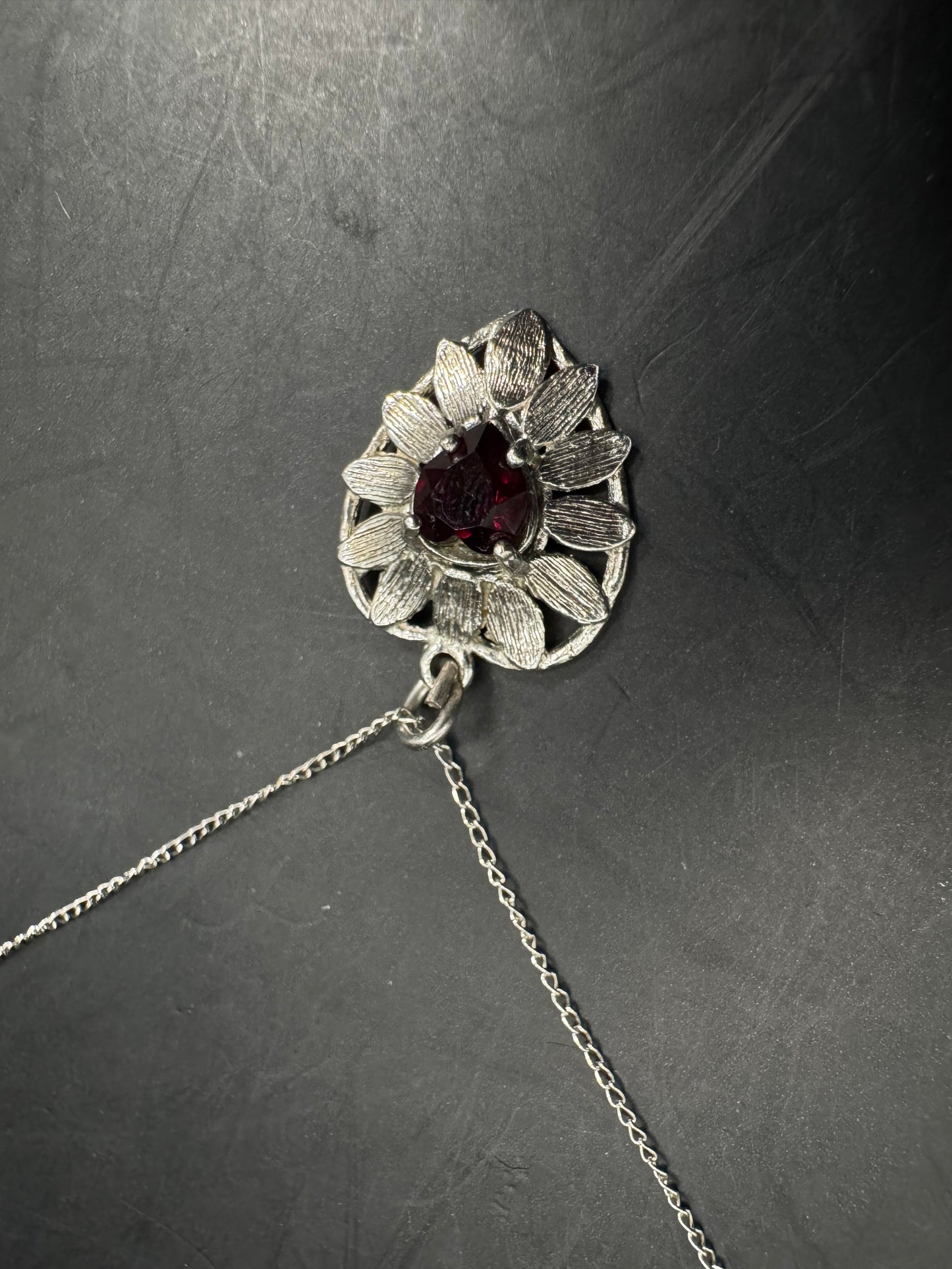 Vintage 925 Silver Heart Ruby Pendant Necklace