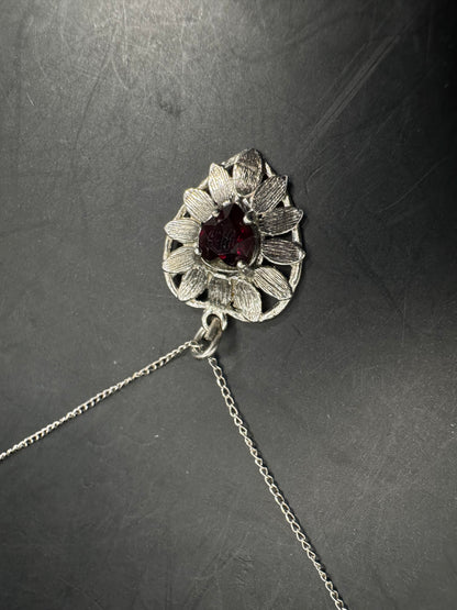 Vintage 925 Silver Heart Ruby Pendant Necklace