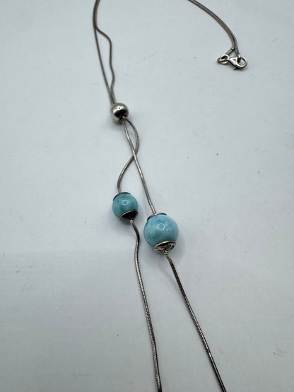 925 Sterling Silver Lariat Necklace with Blue Beads