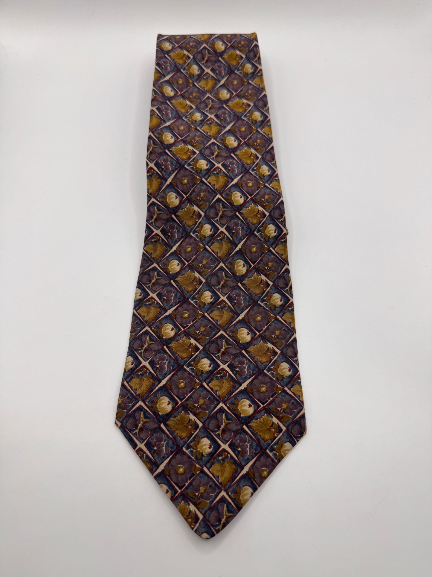 Jones New York 100% Silk Tie – Vintage Geometric Floral, 60” x 4”