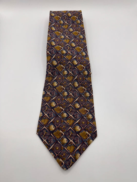 Jones New York 100% Silk Tie – Vintage Geometric Floral, 60” x 4”