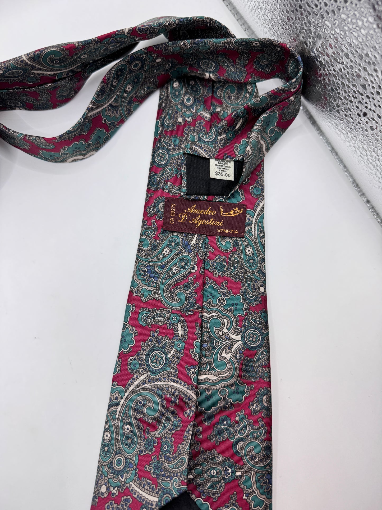 Vintage Amedeo D’Agostini Silk Tie – 100% Silk, Paisley Pattern