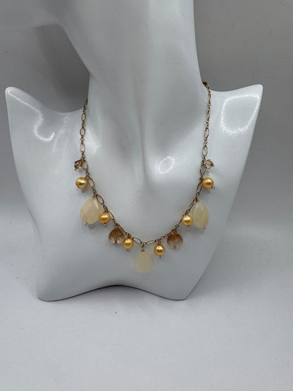 Vintage 14k Gold-Filled Necklace – Gemstone & Pearl Charms, 20” Length