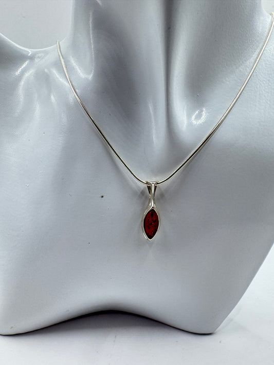 Silver 925 Marquise Amber Pendant Necklace 15”