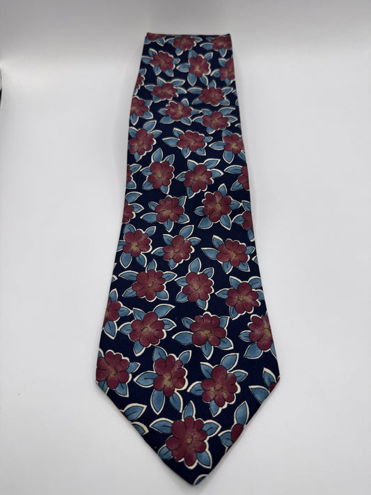 Vintage EuropeenneS 100% Silk Tie – Burgundy Floral Pattern, 58” x 4”