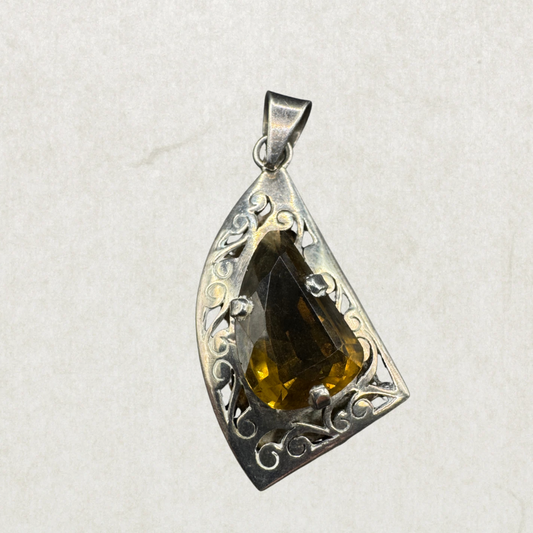 Vintage Sterling Silver Citrine Pendant – 1.5”
