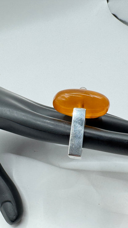 Mogens Godskesen Sterling Silver Ring with Large Amber, Size 7.5