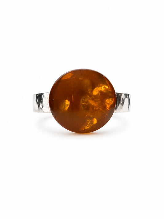 Golden Sun Sterling Silver Amber Ring Size 9