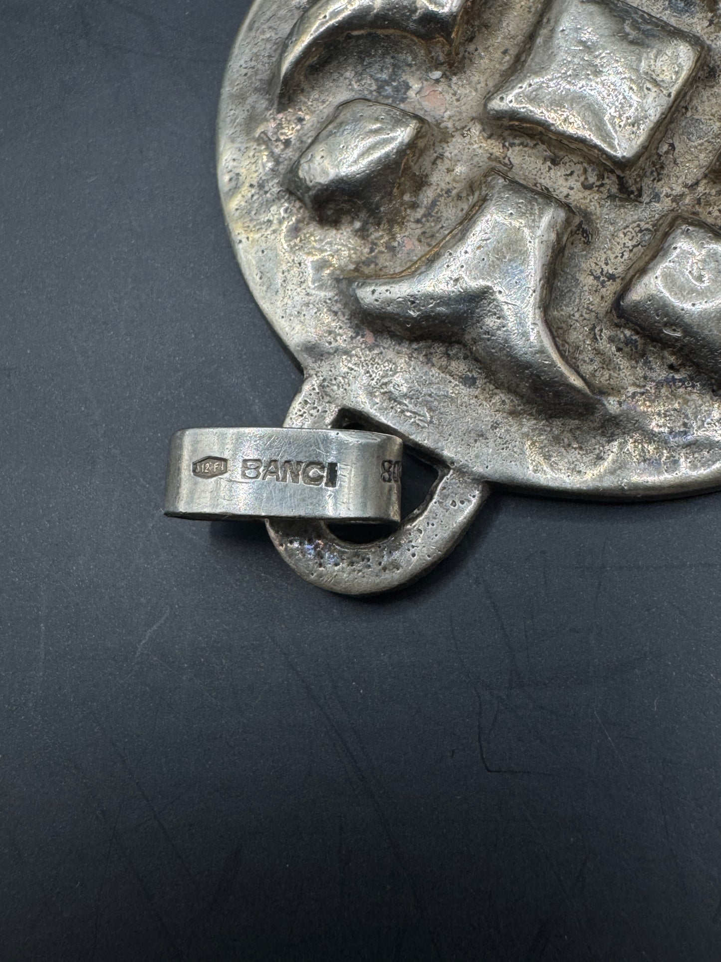Vintage Italian 800 Silver Cross Pendant by Banci – Large Statement Medallion, Brutalist Style