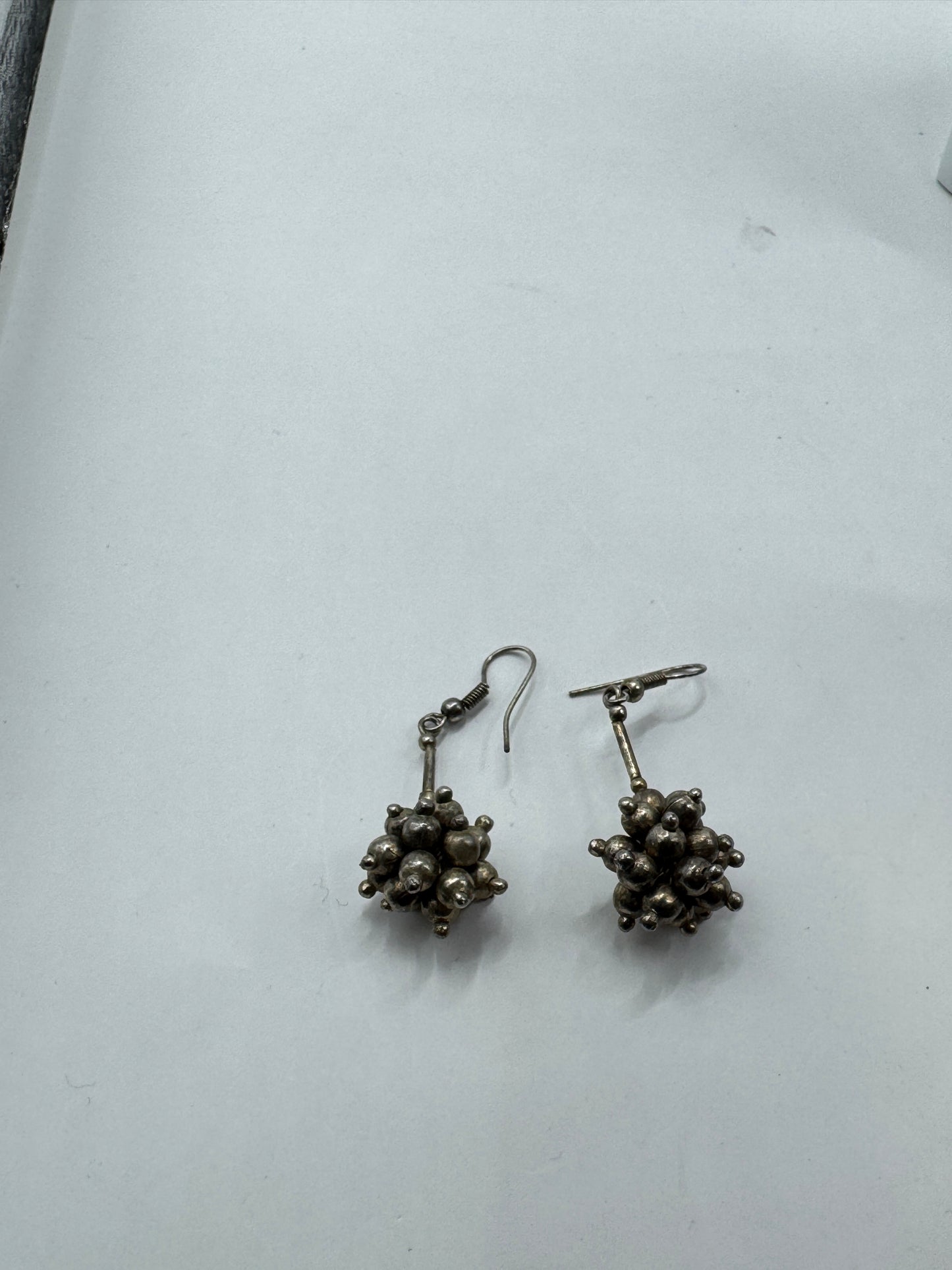 Vintage Silver Tone Drop Earrings – Brutalist Cluster Design, Mid Century 60s–70s