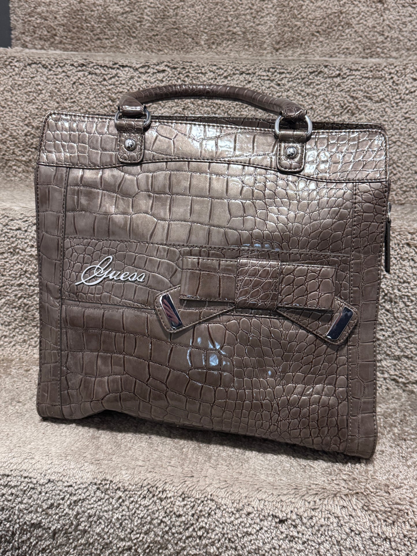 Vintage Guess Croc-Embossed Handbag, 13” x 14” x 5” – Great Condition