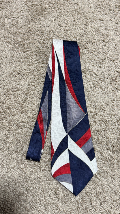 Vintage Evan-Picone Silk Tie – Bold Abstract Red Blue White Design, 100% Silk, 57”