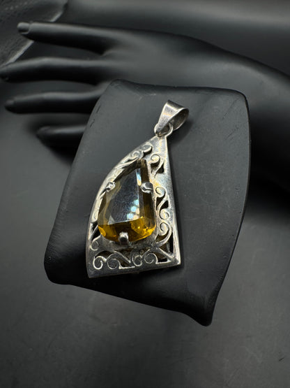 Vintage Sterling Silver Citrine Pendant – 1.5”