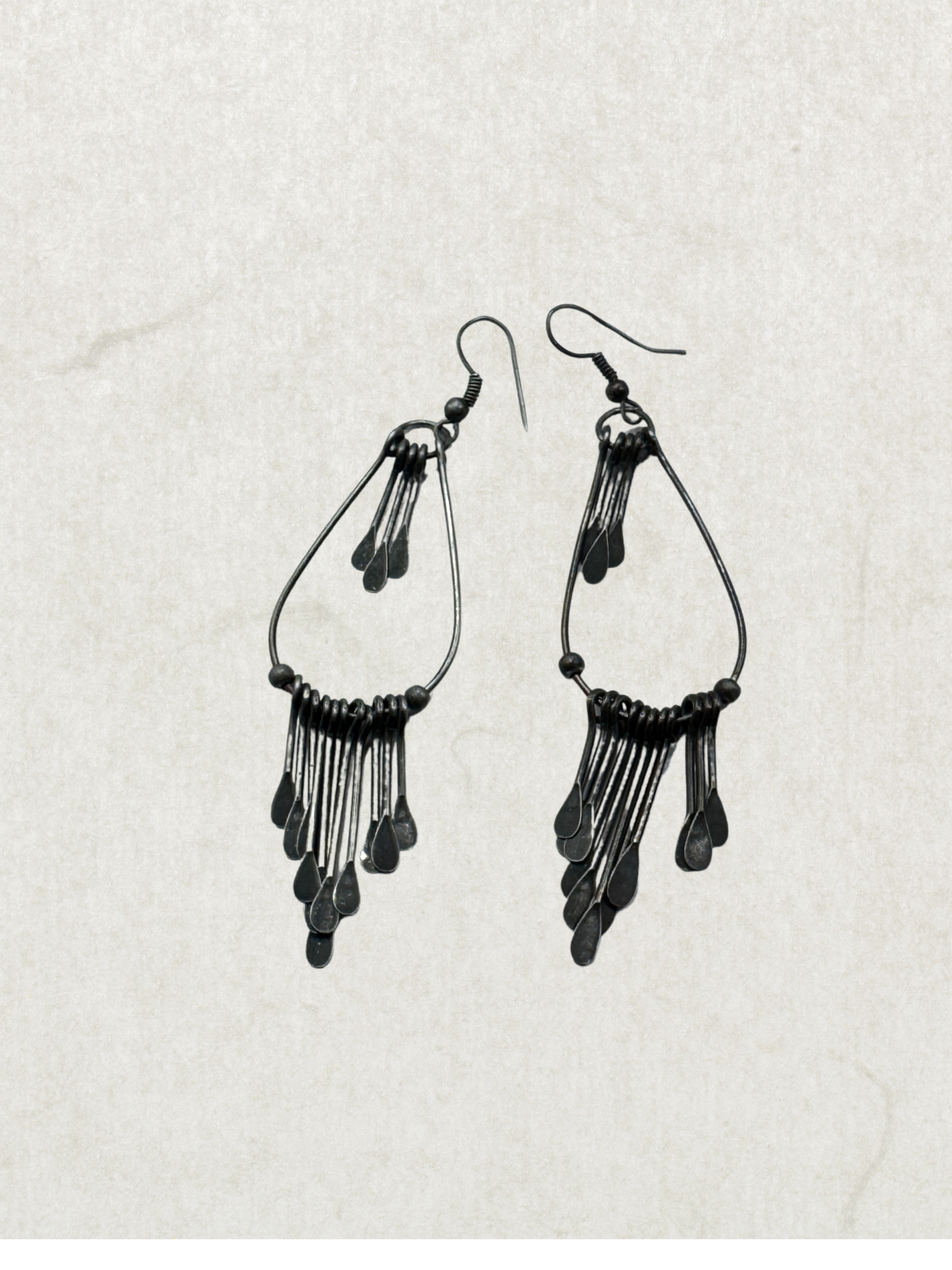 Vintage Silver Tone Dangle Earrings – Fringe Boho Tribal Style, 60s–70s
