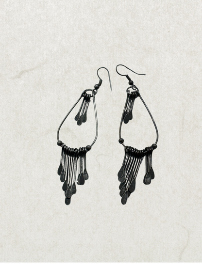 Vintage Silver Tone Dangle Earrings – Fringe Boho Tribal Style, 60s–70s